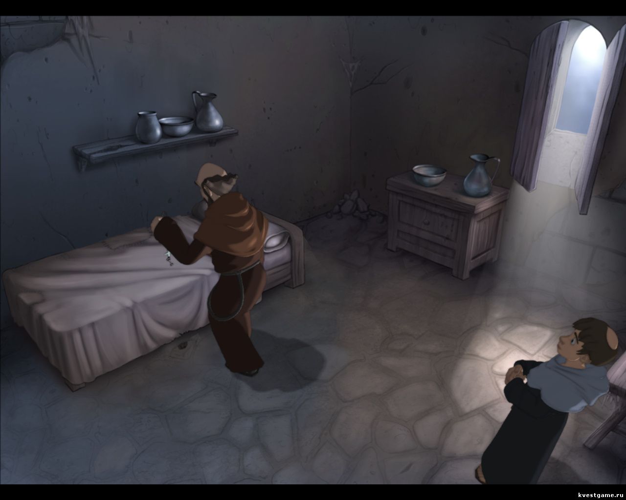 Тайник Умберто в полу комнаты Screenshot из игры Murder in the Abbey - локация комната переводчика (глава 4)