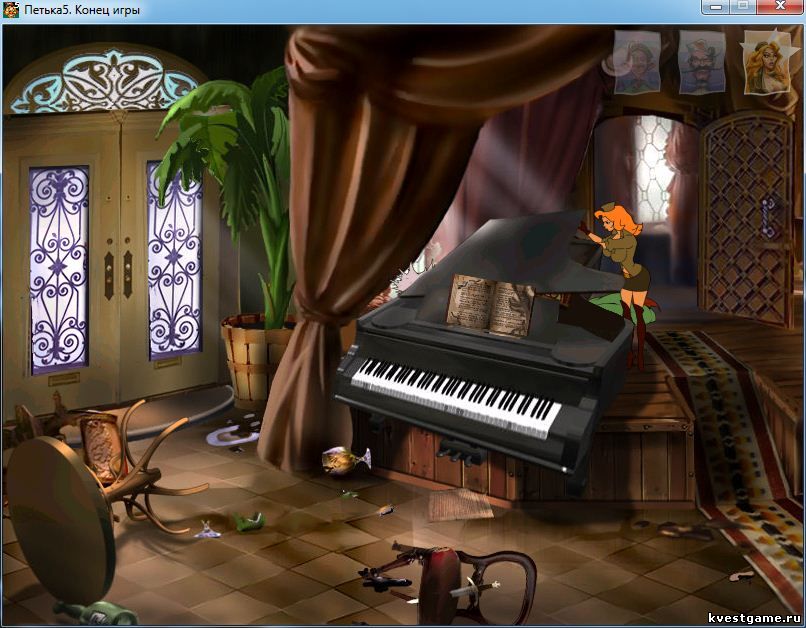Тайник под крышкой рояля Screenshot из игры Петька 5 - локация Ресторан Шухерезада (уровень 3)