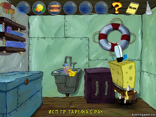 Губка Боб моет тарелку Screenshot из игры Губка Боб: Работник месяца - локация Кухня (уровень 1)